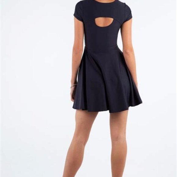 Matte Peephole Skater Dress [BLACK] - Picture 3 of 8